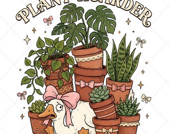 Collection de plantes PNG, conception drôle d'amant de plante, graphique de plante d'intérieur d'oie mignonne, png à la mode, sublimation PNG, cadeau de dame de plante, téléchargement numérique