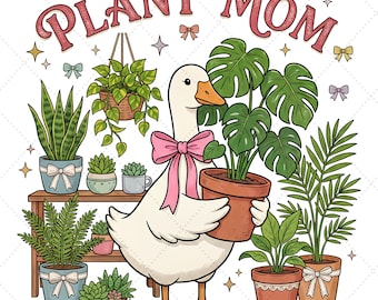 Plante maman PNG, oie mignon amateur de plantes, oie vintage Png, Monstera plante PNG, sublimation PNG, Plant Mama Png, png à la mode