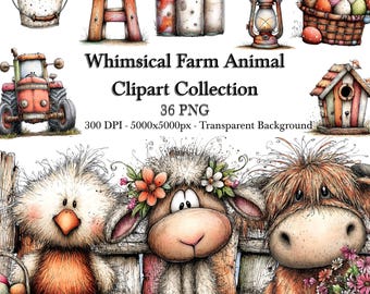 Whimsical Spring Farm Animals Clipart Transparent Background Digital Image High Resolution Graphic Design Material Teacher Resource