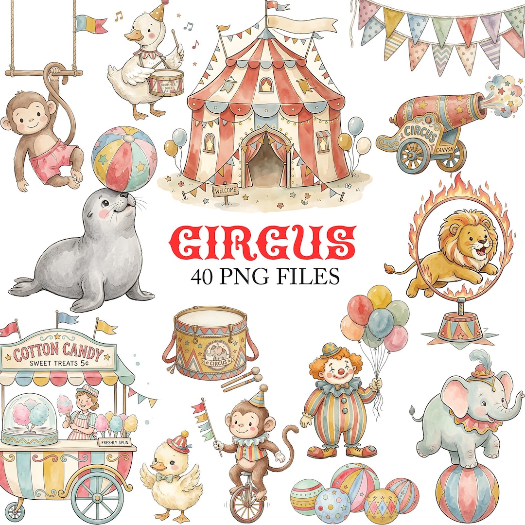 Whimsical Circus Clipart Bundle | Vintage Circus Carnival Clipart ...