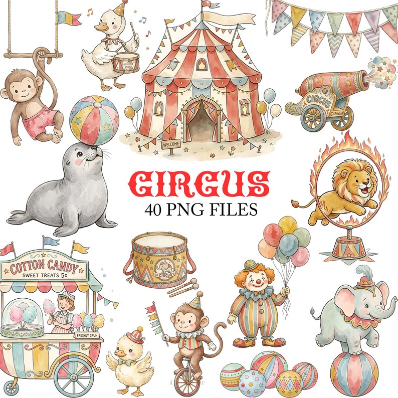 Whimsical Circus Clipart Bundle | Vintage Circus Carnival Clipart ...