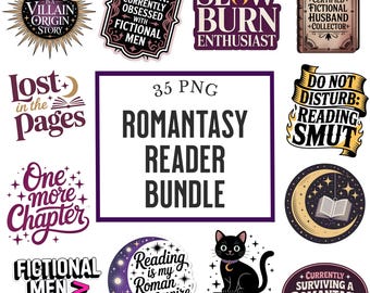 Romantasy Reader PNG Bundle | 35 Bookish png Sticker Designs | BookTok Digital Download | Spicy Book Lover Gift | Trendy Png | Reading Png