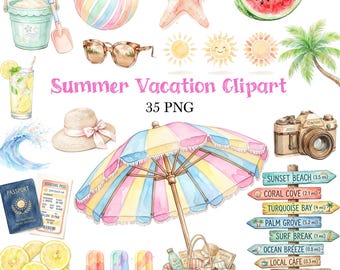 Travel Clipart Bundle, Vacation PNG Set, Luggage Plane Beach Bag Graphics, Summer Travel Aesthetic Clipart, Holiday Trip PNG Pack