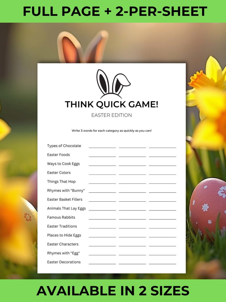 Think Quick Name 3 Things: Easter Game for Teens and Adults, Printable ...