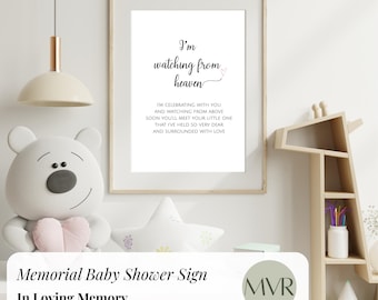 I'm Watching From Heaven Baby Shower Printable Sign, Wish You Were Here, I'll be There Memorial Sign