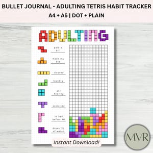 Utskrivbar vuxenregistrering. Vaneregistrering för vuxna. A4- och A5-tetrisjournal. Bullet Journal-sida. UTSKRIVBAR & DIGITAL Plannerinsats.