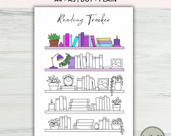 Bookshelf Reading Tracker. Reading Log. A4 and A5 Sizes. Bullet Journal Page. PRINTABLE & DIGITAL Planner Insert. Book Habit Tracker.