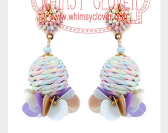 Lightweight Beaded Pastel Sphere Pierced Earrings