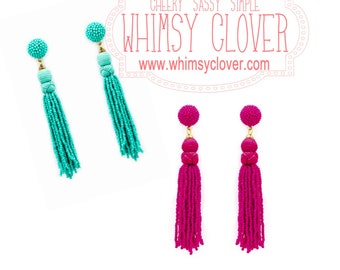 Long Boho Chic Beaded Pierced Earrings - Mint Green or Fuchsia Pink - Perfect for Summer!