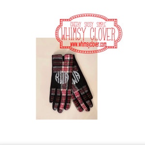 Monogrammed/Personalized Red/Black Tartan Plaid Smart Touch Tech Gloves -- Perfect Gift for Fall, Housewarming, Birthday, Holiday, etc!