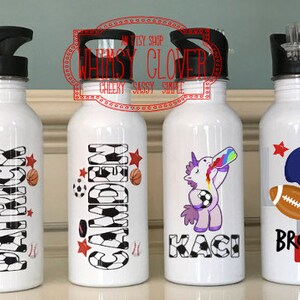 Custom Printed Sports 20oz steel water bottle, Kids Soccer, Football, Sports, Personalized Water Bottle -- Great Birthday, Holiday Gift!