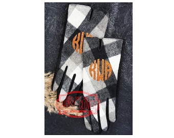 Monogrammed/Personalized Black and White Plaid Smart Touch Tech Gloves -- Perfect Gift for Fall, Housewarming, Birthday, Holiday, etc!