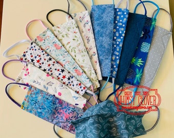 NEW DESIGN! 3-Layer Washable, 100% Cotton, Reusable Face Mask with a Nose Wire and Elastic Hooks - Fast, Day of FREE Shipping
