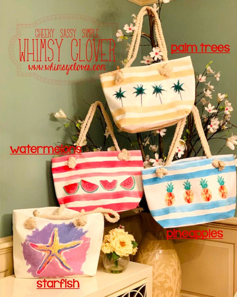 Rope Handle Beach Tote Bags With Zip Top Closure Beach Bag Etsy