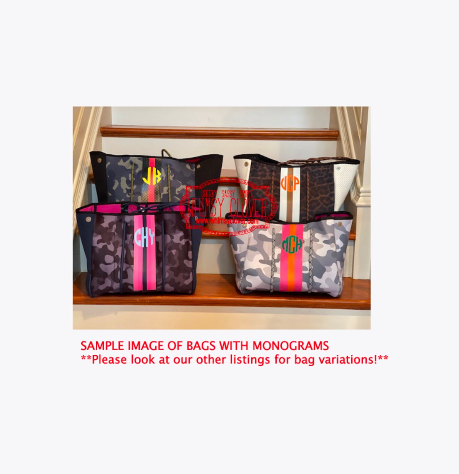 Personalized Neoprene Tote Bag | Monogrammed | Gifts Happen Here Orange & Hot Pink Leopard