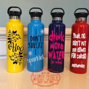 ON SALE Custom 25oz Double Wall Stainless Steel, Vacuum Thermal Bottle with Grip Handle, Funny Workout Water Bottle, Personalized Bottle