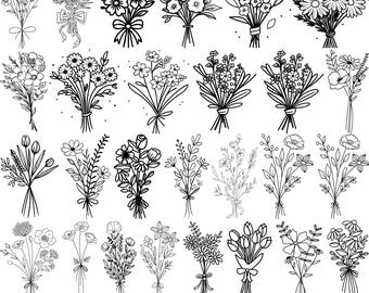Floral Bouquet SVG PNG Bundle, Minimalist Flower Clipart (Digital Download)