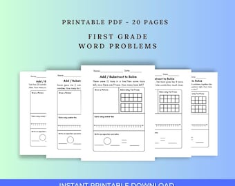 Mathewortprobleme der ersten Klasse | Visuelle Strategies Arbeitsmappe (PDF)