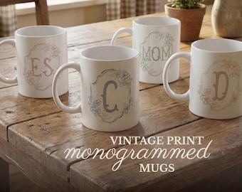 Vintage Floral Monogram Mug • Personalized Chateaucore Gift