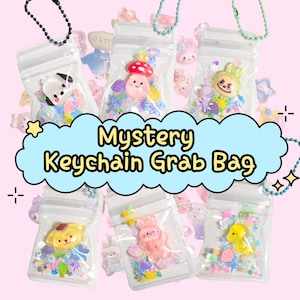 Mystery Kawaii Keychain Grab Bag, Surprise Gift, Birthday Party Favors, Custom Personalized Name Keychain