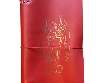 Leather Journal Cover-A5 Size-Louise Carmen Equivalent | red leather | angel | trifold