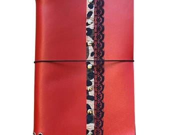 Leather Journal Cover-A5 Size-Louise Carmen dupe Equivalent | Red Coquette leopard | soft smooth skin
