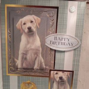 Yellow Labrador Birthday Card: Gold Accents, Handmade