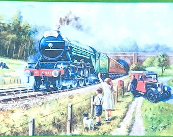 Vintage Steam Train Card • Green Polka Dot • Foam Tape Topper • Handmade