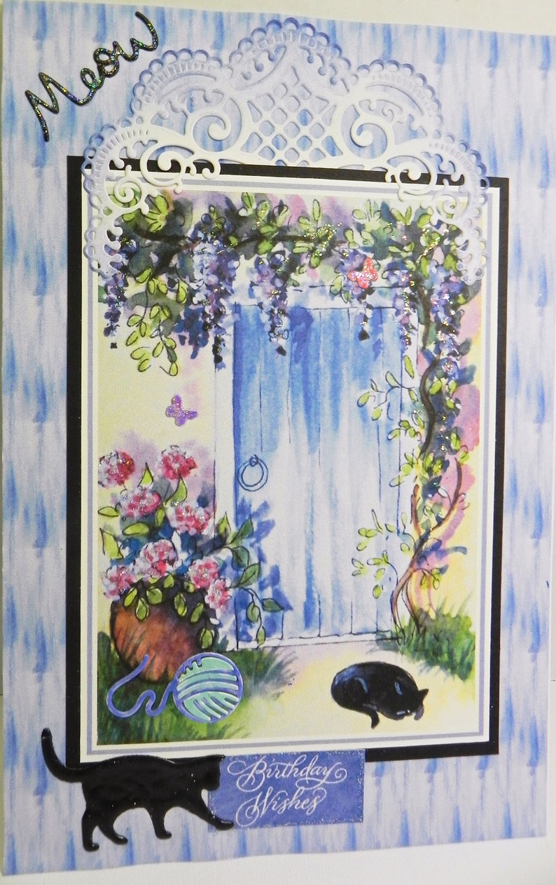 Cats and Flowers Birthday Card • Heartfelt Die Cut • Glitter Accents ...