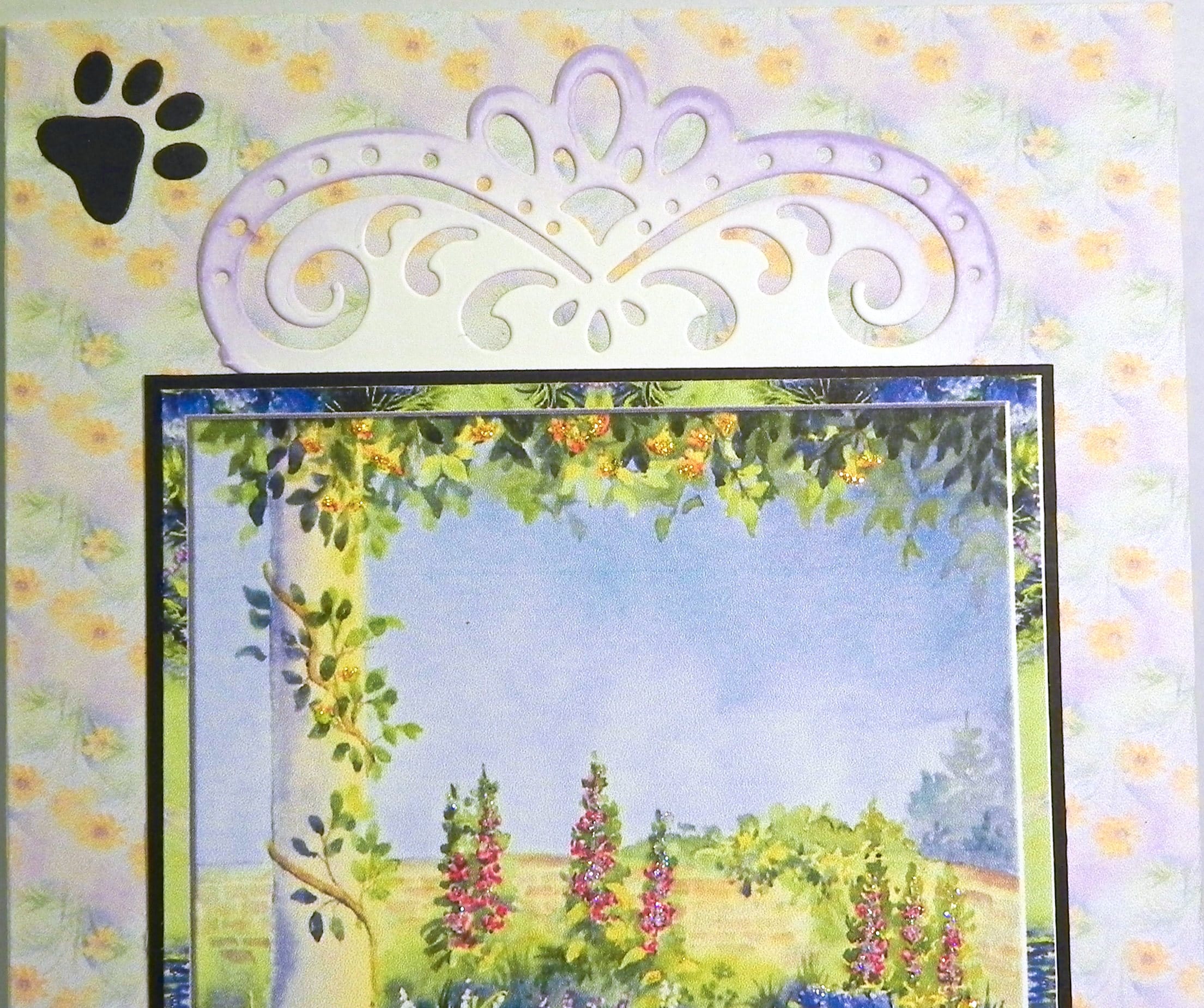 Cat in the Garden Birthday Card • Heartfelt Die Cut • Glitter Accents ...