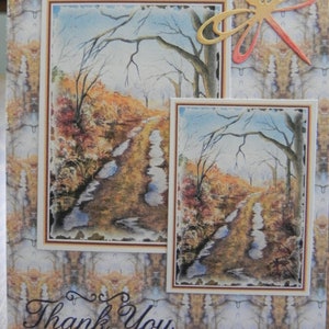 Set of 5 assorted A2 size (4x5.5inch) Note Cards includes Cat Window, Garden Chairs, Country Path, Carousel, Dogwood Tree