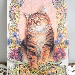 Dimensional Cat Shaped Greeting Card • Pink & Green Glitter • Handmade Layered Card for Any Occasion