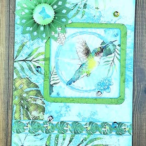Hummingbird Birthday Card • Handmade Rosette & Sequins
