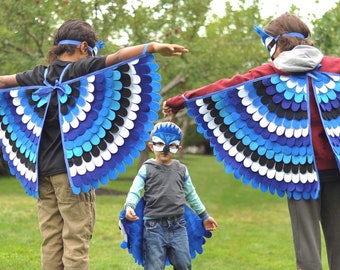 Blue Jay Costume Set / Wings and Mask / Made in USA / Eco-Friendly / Made from recycled plastic bottles /Available in all sizes /Tree + Vine