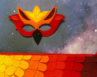 Phoenix Costume set Wing and Mask / Firebird Costume / Soft flappable wings and eye mask / handmade in USA original designs