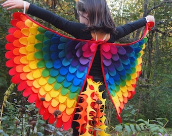 Red Rainbow Alicorn Costume Set, 3 piece / Magical horn, flappable rainbow wings and tail / flying unicorn costume / child to adult sizes