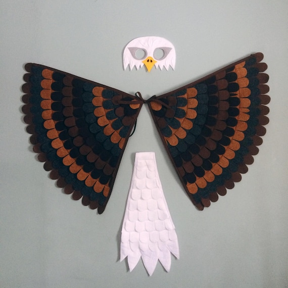 Bald Eagle Costume Set, 3 Piece Set, Wings, Tail and Mask, Best Kids Toy,  Gender Neutral, Eco-friendly 