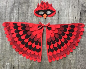 Cardinal Costume, Wings and Mask, Red Bird Costume, Kids Gift, Adult Gift, Bird lover gift,