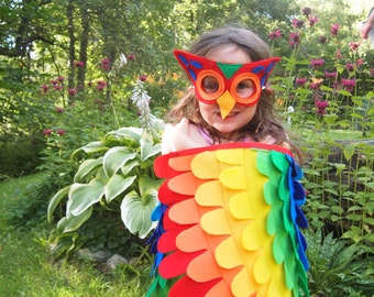 Red Rainbow Owl Costume Set / Owl mask and flappable wings / Kids owl costume / Adult owl costume / fully handmade in USA / Tree + Vine