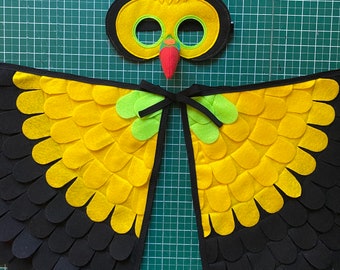 Toucan Costume/ Wings and Mask / 2pc set/ Toucan Disguise /  handmade in USA / soft wings and detailed mask