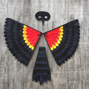 Red-winged Blackbird Costume 3 Piece Set  / Mask, Wings and Tail / Handmade Bird Costume / Tree + Vine