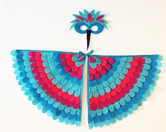 Hummingbird Costume // Pink and Turquoise // Soft Flappable Wings // Mask & Wings, Hummingbird Gift, Flit Costume // Tree + Vine