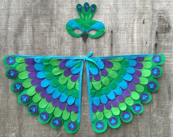 Peacock Costume!! Wings + Mask // Fun flying adventures // Peacock Gift // Kids Gift // Tree + Vine