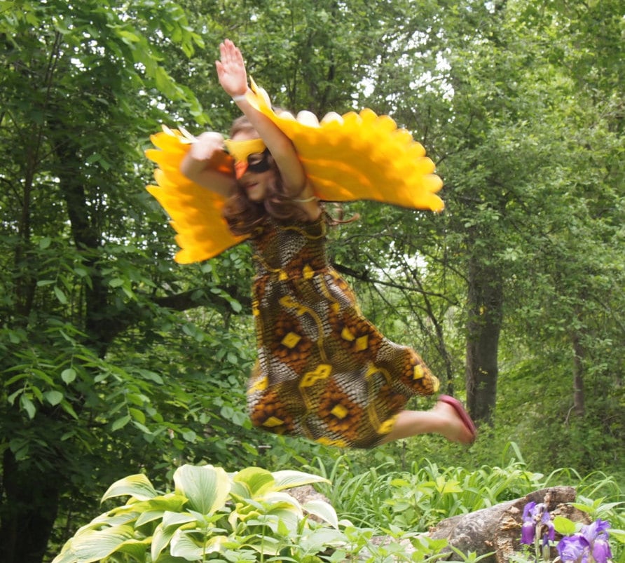 Magical Goldfinch Costume Set, Wings and Mask: Eco Friendly! Tree + Vine
