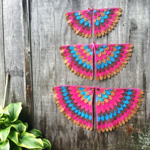 Pink, Turquoise and Brown Costume Wings / Soft, fun and flappable / Owl wings / Bird wings / Handmade / kids play wings / carnival costume image 1