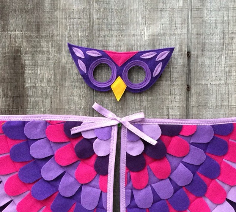 Owl Costume// Purple and Pink // Wings and Mask // Many Sizes // Soft and Washable //Owl Gift // Tree Vine image 3