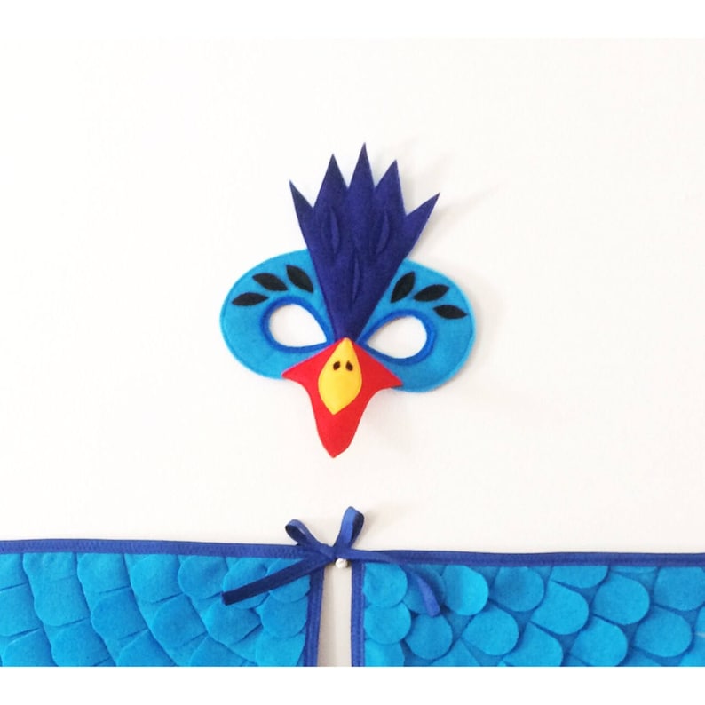 Conjunto de disfraces de cálao azul / Máscara de fieltro y alas flácicas / Vuela como un pájaro / Genial en el escenario / Disfraz de pájaro para niños / Made in USA con amor imagen 2