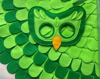 Green Owl Costume / owl mask and wings / soft flappable wings / made in USA / Neon green owl