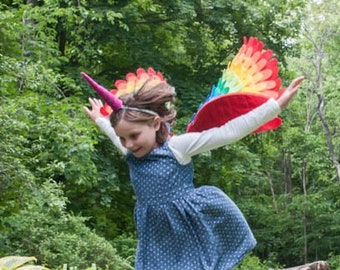 RAINBOW UNICORN COSTUME // 2 piece set // Wings and Horn // Rainbow wings, choose your horn color!  // Made from Recycled Plastic Bottles!