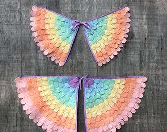 Pastel Rainbow Wings // Pastel rainbow cape // Bird wings // Unicorn party // Costume wings // soft and flappable // US made // many sizes